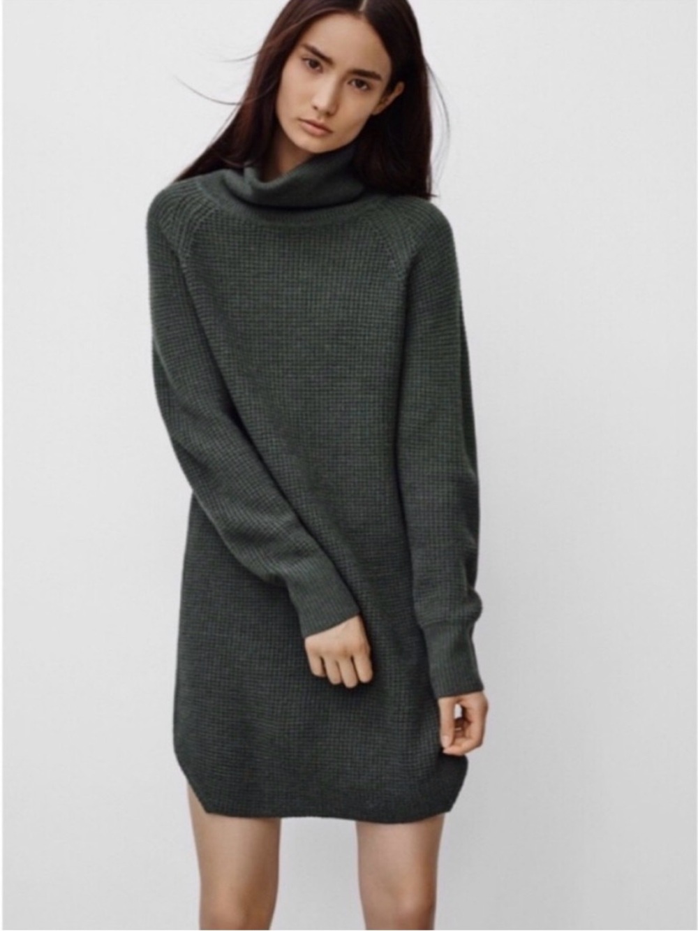 NWT Wilfred Free Aritzia Bianca 100% Merino Wool Turtleneck Sweater Dress S Gray